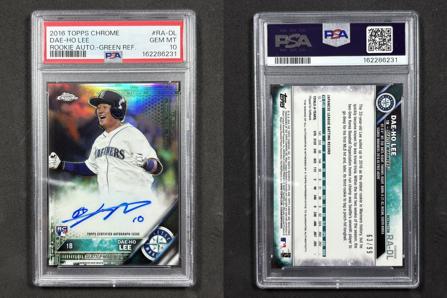 2016 Topps Chrome DAE-HO LEE Rookie Autograph Green Refractor #RA-DL /99 PSA 10