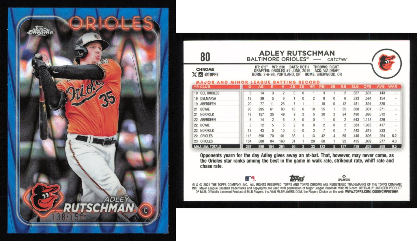 2024 Topps Chrome ADLEY RUTSCHMAN Blue RayWave Refractor #80 #/150 Orioles