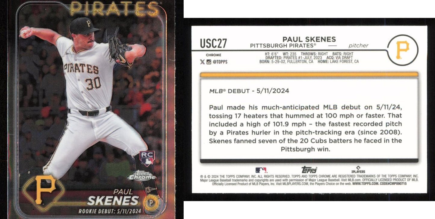 2024 Topps Chrome Update PAUL SKENES Rookie Debut Base #USC27 RC Pirates