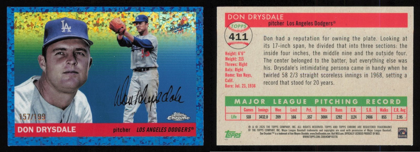 2025 Topps Chrome Platinum DON DRYSDALE Blue Mini-Diamond Refractor /199