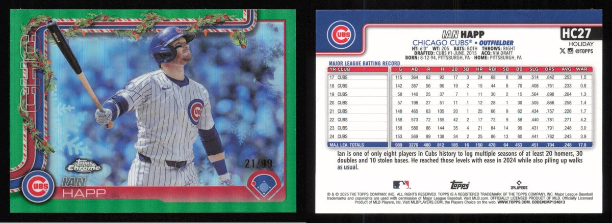 2025 Topps Holiday IAN HAPP Chrome Green Sparkle Refractor #HC27 #/99 Cubs