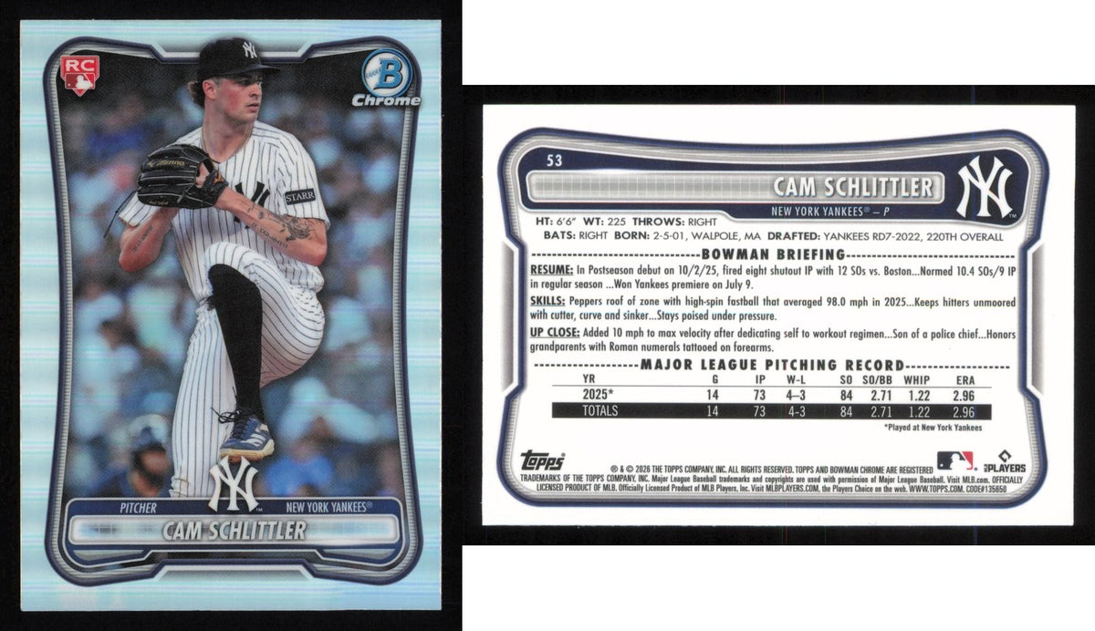 2026 Bowman Chrome CAM SCHLITTLER Red Rookie Variation #53 RC Yankees