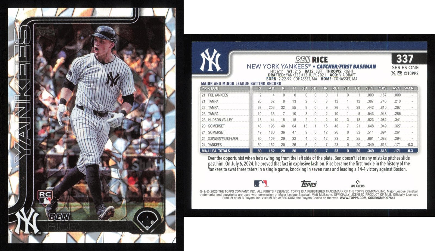 2025 Topps BEN RICE Diamante Foil #337 RC Yankees