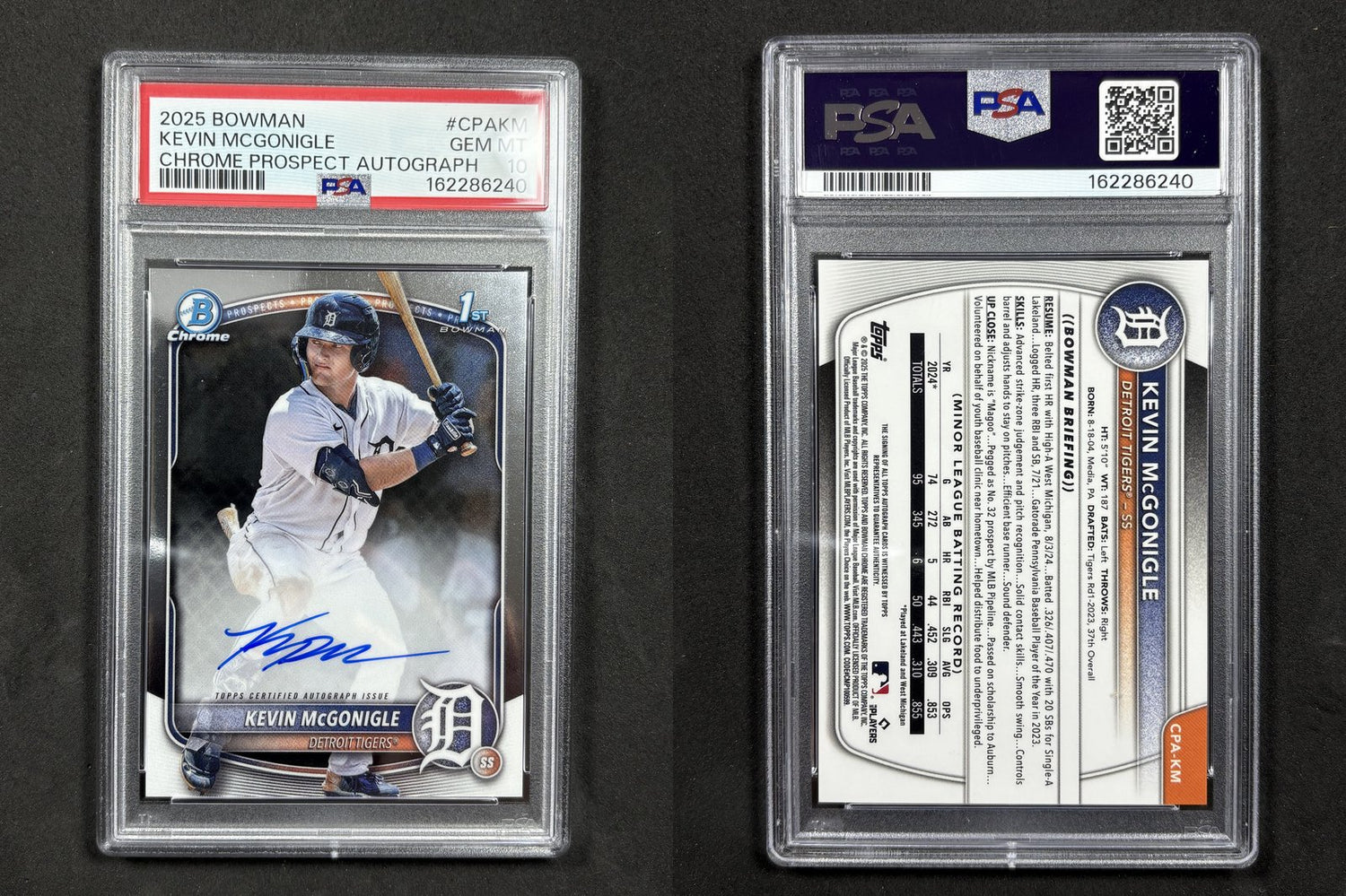 2025 Bowman Chrome KEVIN MCGONIGLE Chrome Prospect Autograph #CPA-KM Det PSA 10!