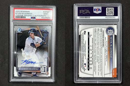 2025 Bowman Chrome KEVIN MCGONIGLE Chrome Prospect Autograph #CPA-KM Det PSA 10!