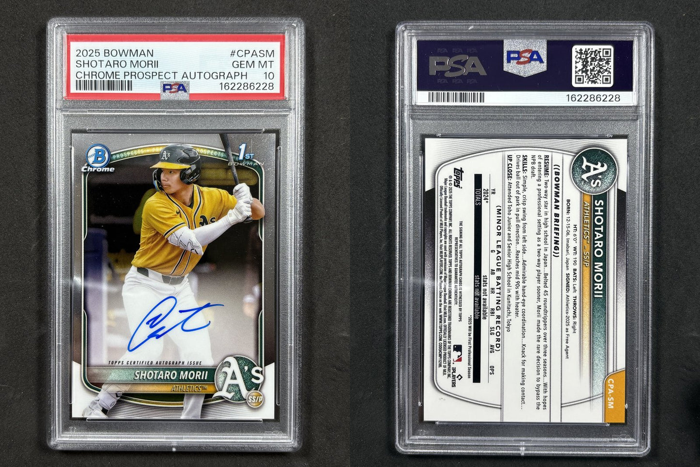 2025 Bowman Chrome SHOTARO MORII Prospect Autographs #CPA-SM RC Athletics PSA 10