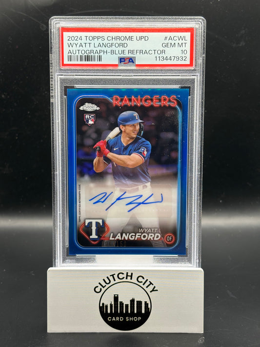 2024 Topps Chrome Update Wyatt Langford Autograph Blue Refractor #ACWL /150 PSA 10