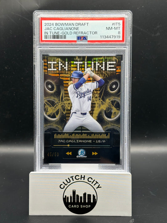 2024 Bowman Draft Jac Caglianone In Tune Gold Refractor #IT5 45/50 PSA 8