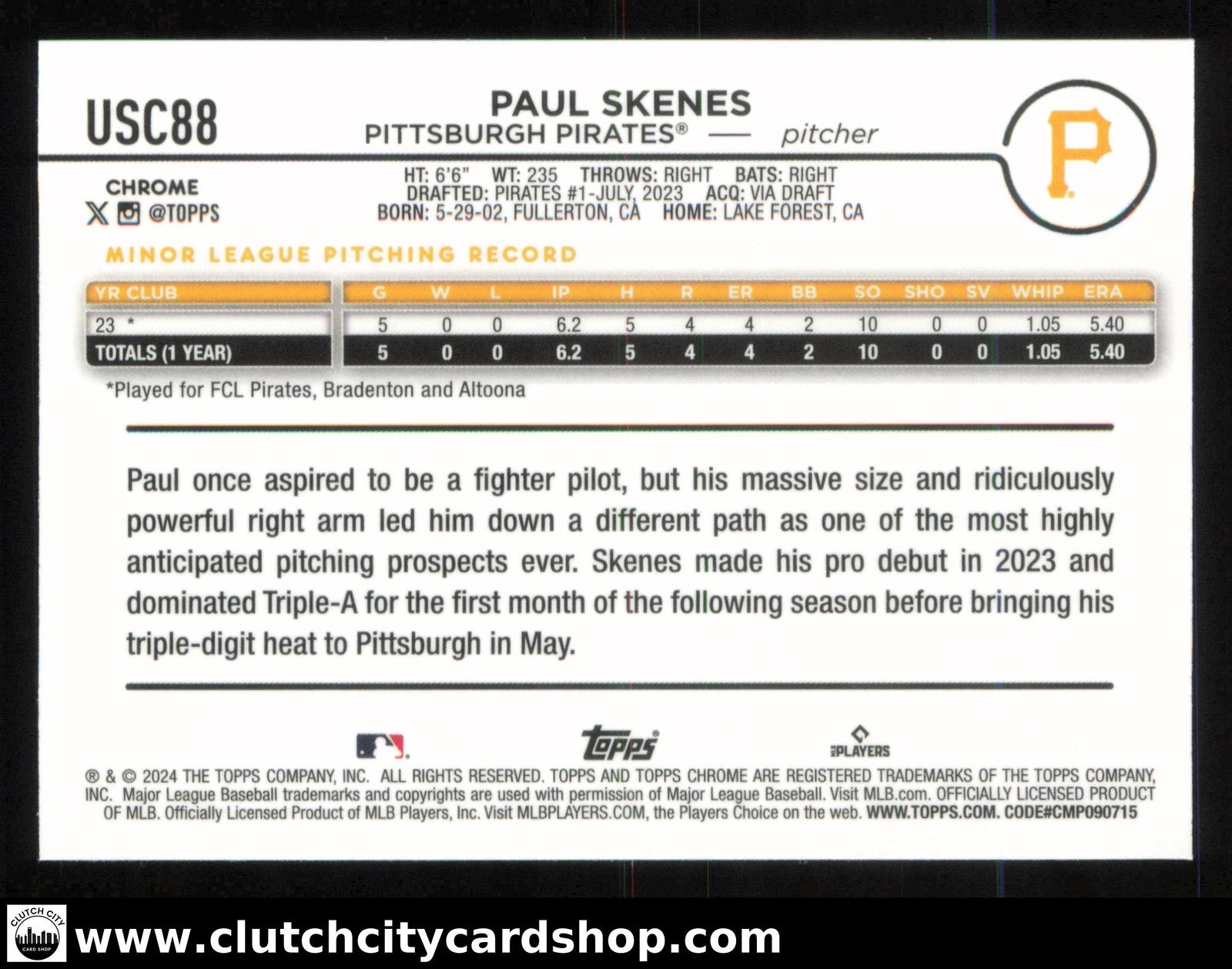 2024 Topps Chrome Update Series PAUL SKENES #USC88 RC Pirates