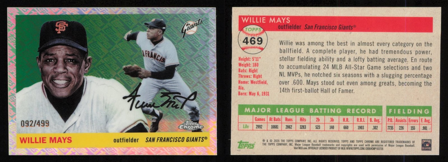 2025 Topps Chrome Platinum Anniversary WILLIE MAYS Refractor #469 #/499 Giants