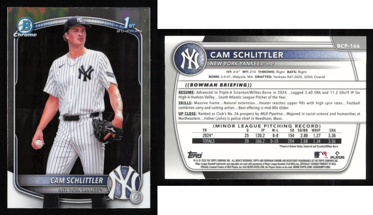2025 Bowman Chrome CAM SCHLITTLER Prospects #BCP-166 Yankees