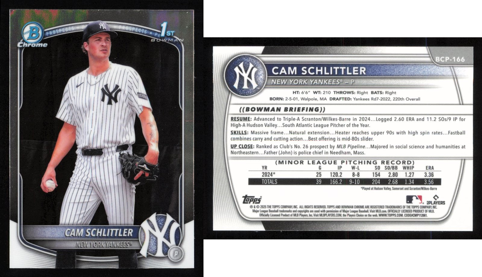 2025 Bowman Chrome CAM SCHLITTLER Prospects #BCP-166 Yankees