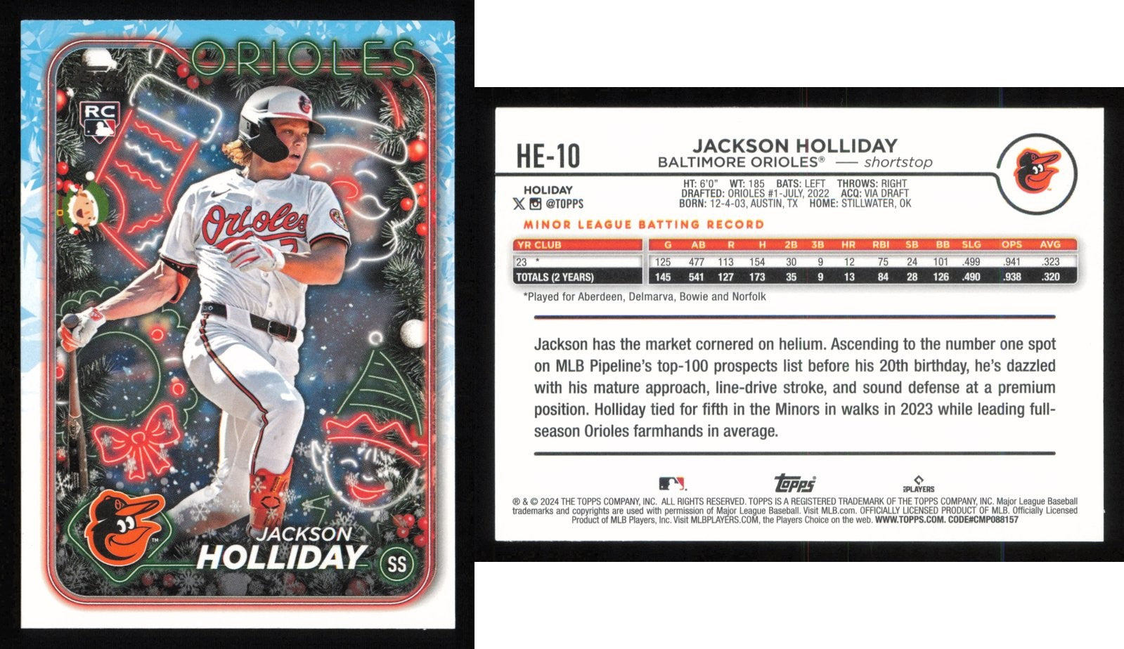 2024 Topps Holiday JACKSON HOLLIDAY Hidden Elf #HE-10 RC Orioles