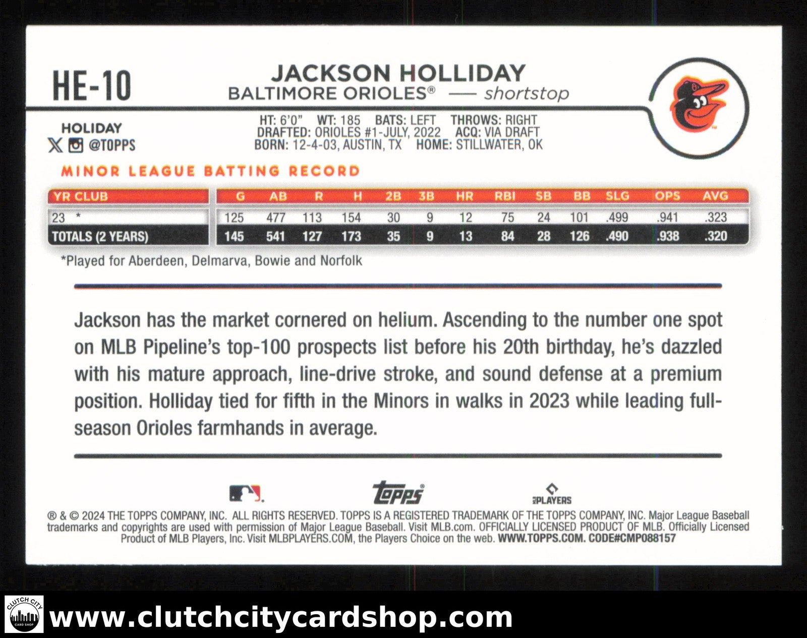 2024 Topps Holiday JACKSON HOLLIDAY Hidden Elf #HE-10 RC Orioles