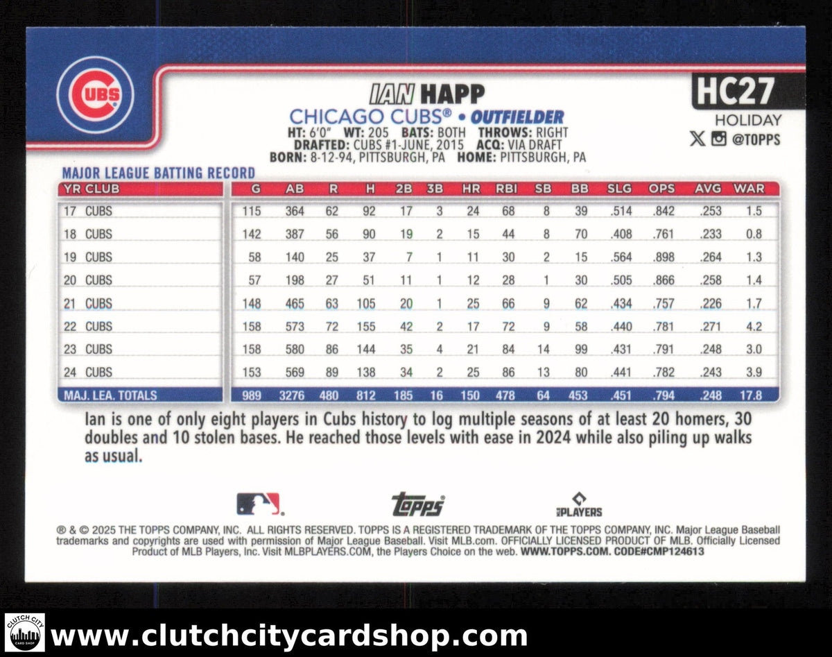 2025 Topps Holiday IAN HAPP Chrome Green Sparkle Refractor #HC27 #/99 Cubs