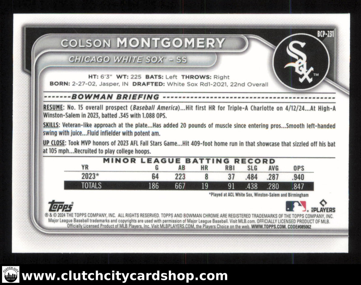 2024 Bowman Chrome COLSON MONTGOMERY Fuchsia Wave #BCP-231 #/199 White Sox