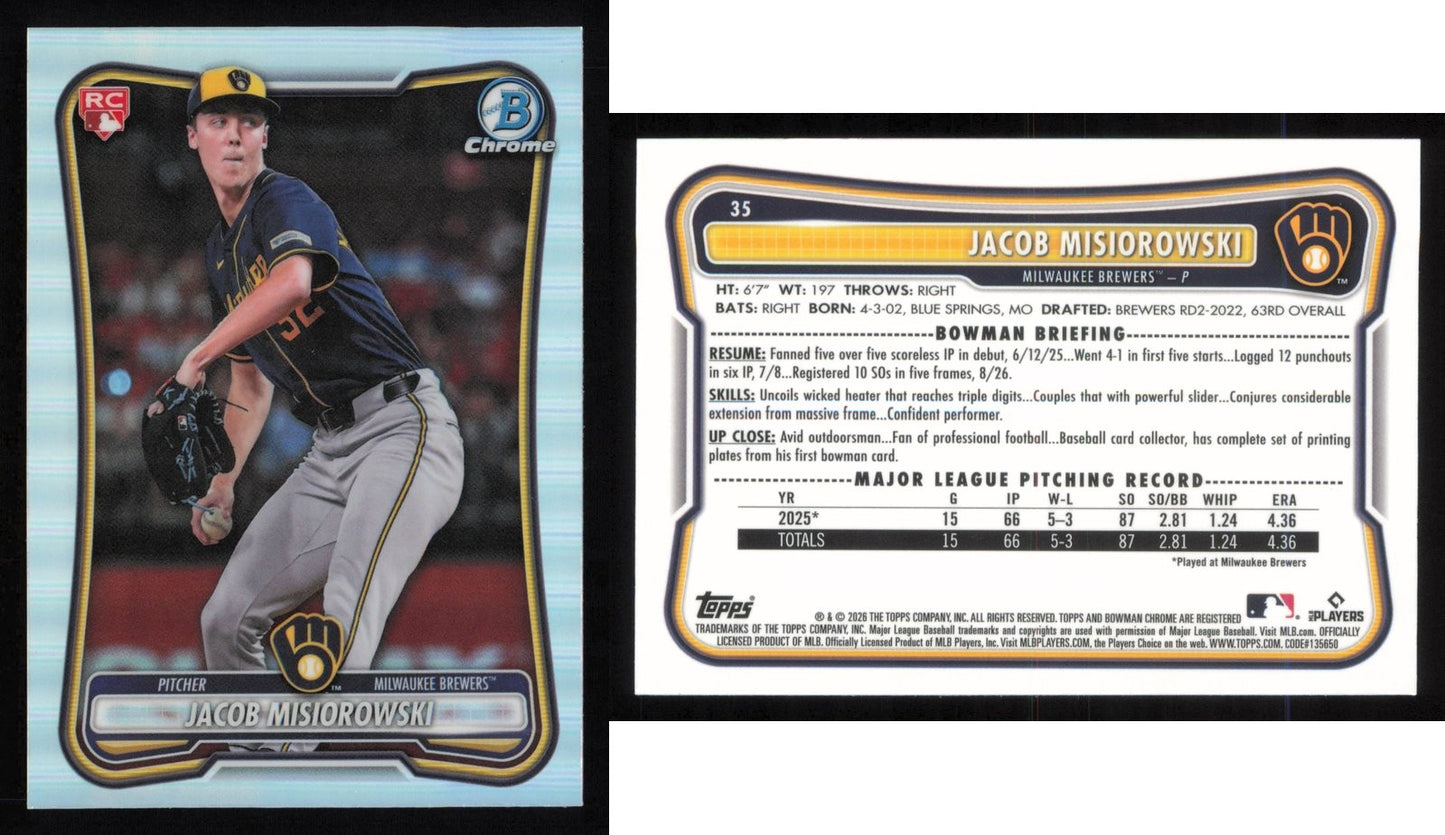 2026 Bowman Chrome JACOB MISIOROWSKI Red Rookie Variation #35 RC Brewers