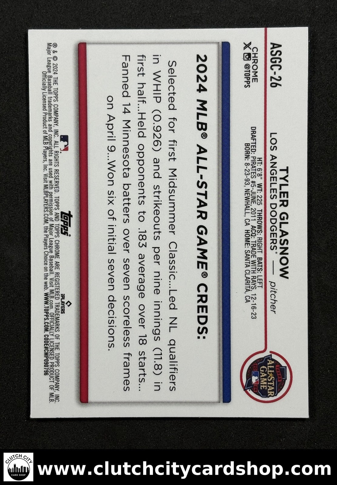 2024 Topps Chrome TYLER GLASNOW MLB All-Star Game Green Refractor /99 #ASGC-26