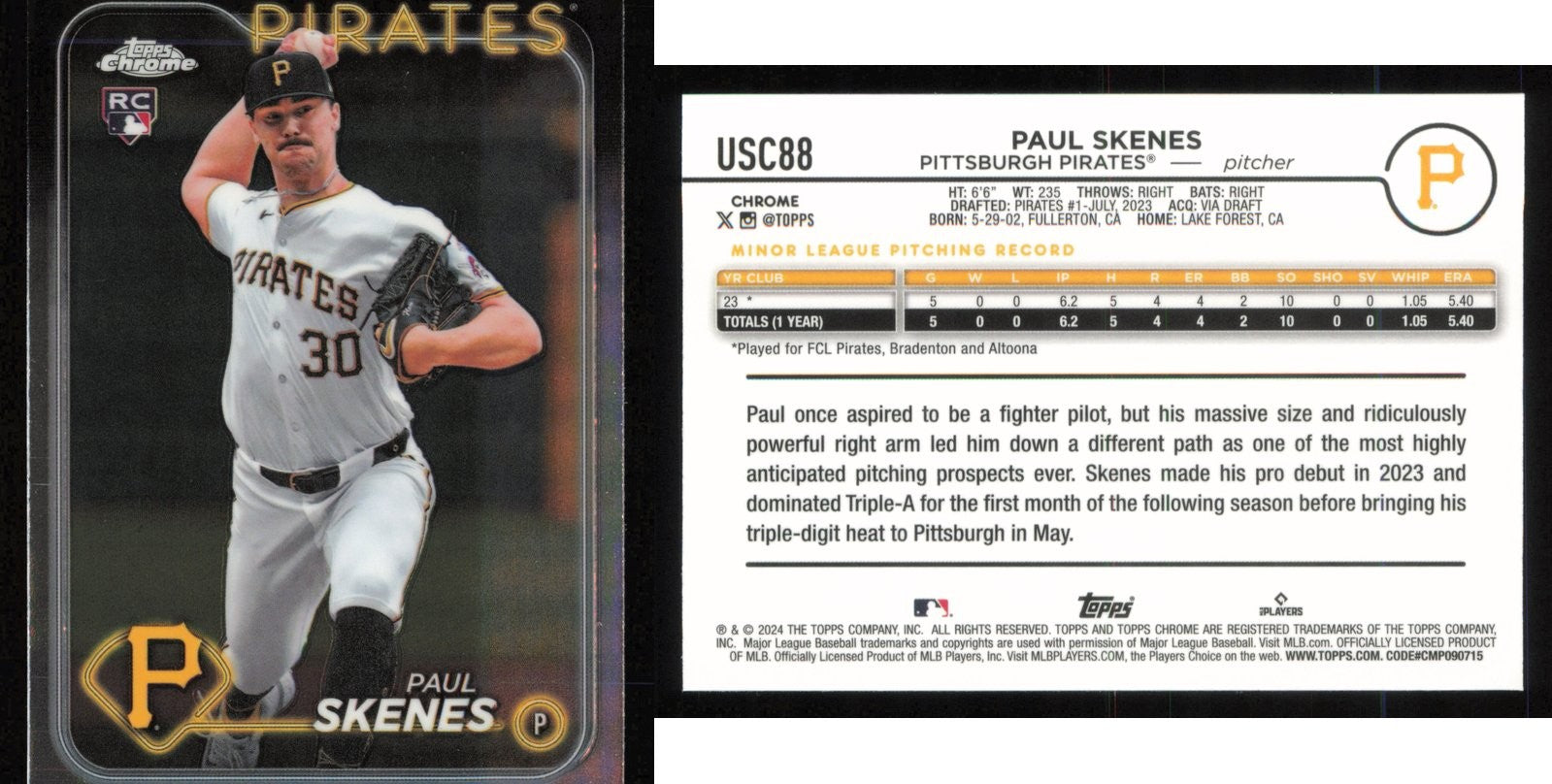 2024 Topps Chrome Update Series PAUL SKENES #USC88 RC Pirates