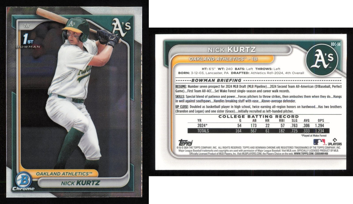 2024 Bowman Draft Chrome NICK KURTZ #BDC-56 Athletics