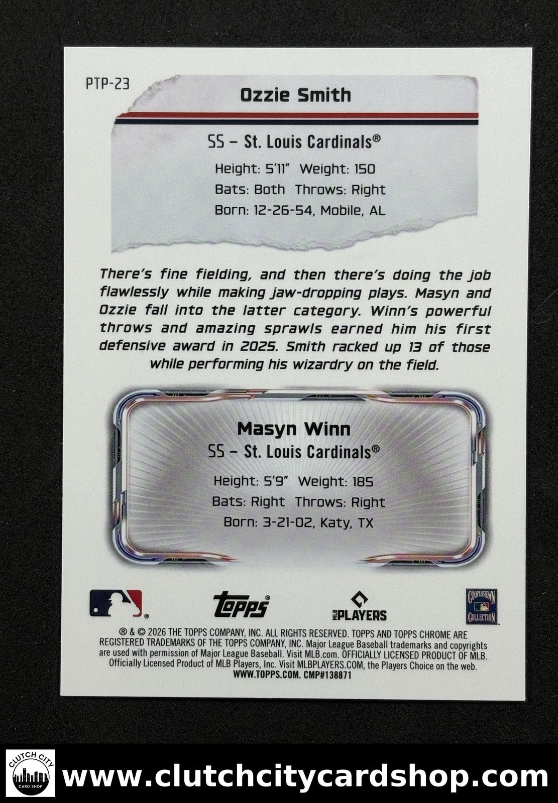 2026 Topps Chrome OZZIE SMITH/MASYN WINN Past to Present #PTP-23 Cardinals