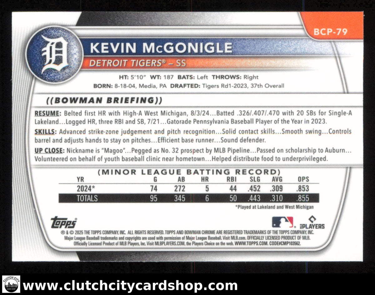 2025 Bowman Chrome KEVIN MCGONIGLE Chrome Prospects Mega Box Mojo Refractor #BCP