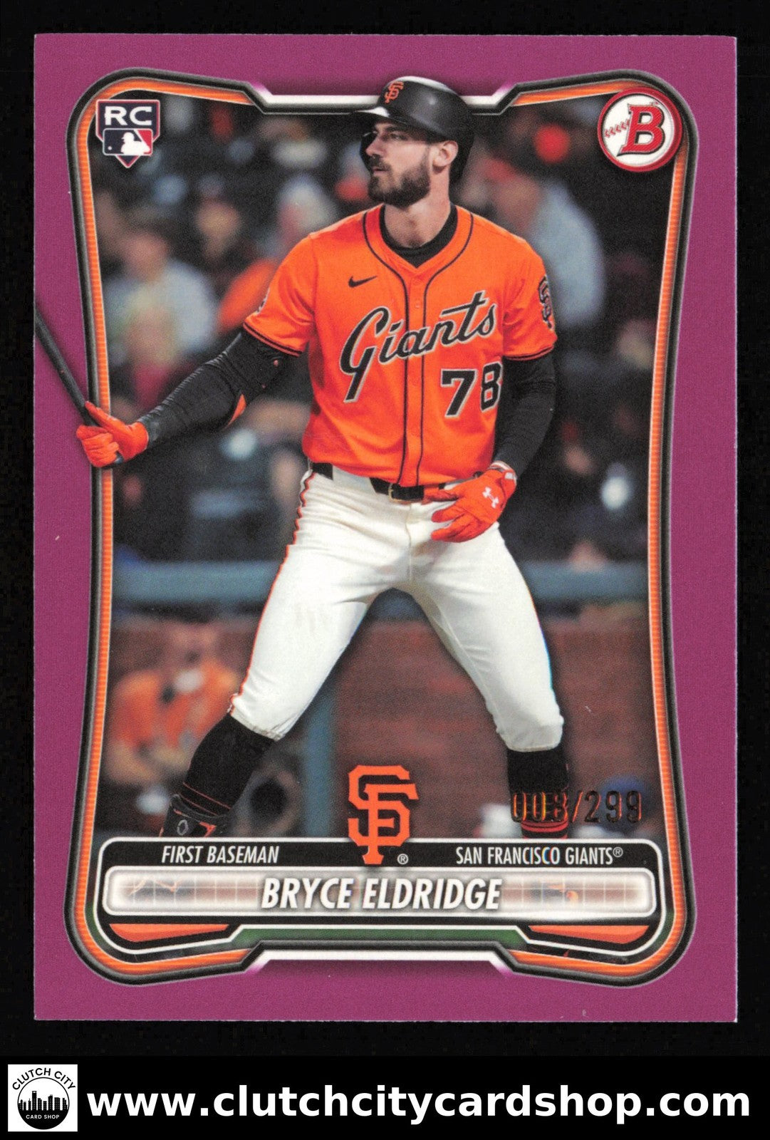 2026 Bowman BRYCE ELDRIDGE Fuchsia Border #58 #/299 RC Giants