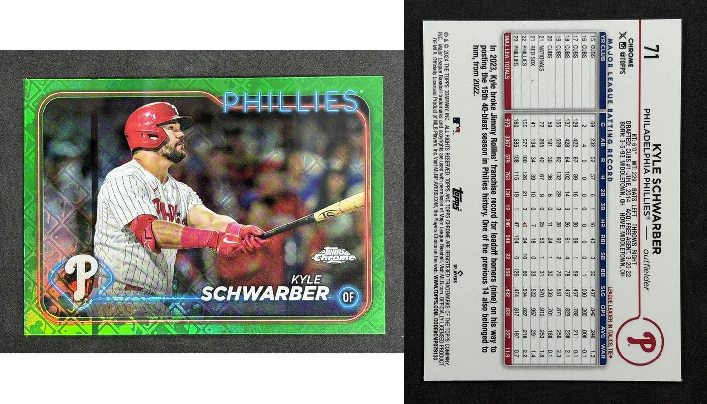2024 Topps Chrome Logofractor KYLE SCHWARBER Green RayWave Refractor #71 #/99 Ph